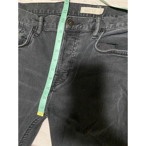 All Saints Jeans Men 34x31.5 Messier Cigarette Skinny Black Denim Button Fly - Picture 9 of 12